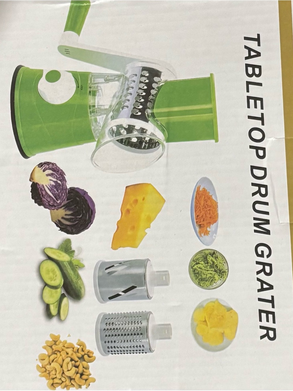 black Tabletop Drum Grater - Versatile Kitchen Cheese & Vegetable Shredder